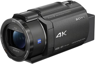 Sony 4K Handycam video camera with Zeiss lens on white background